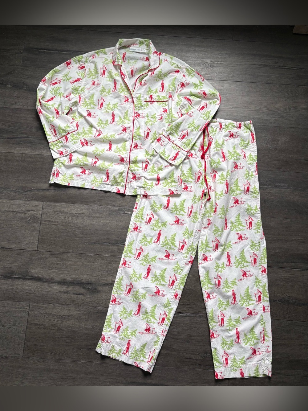 Needham Lane Womens Wonderland Cotton Poplin Long Sleeve Pajamas Set Size Medium